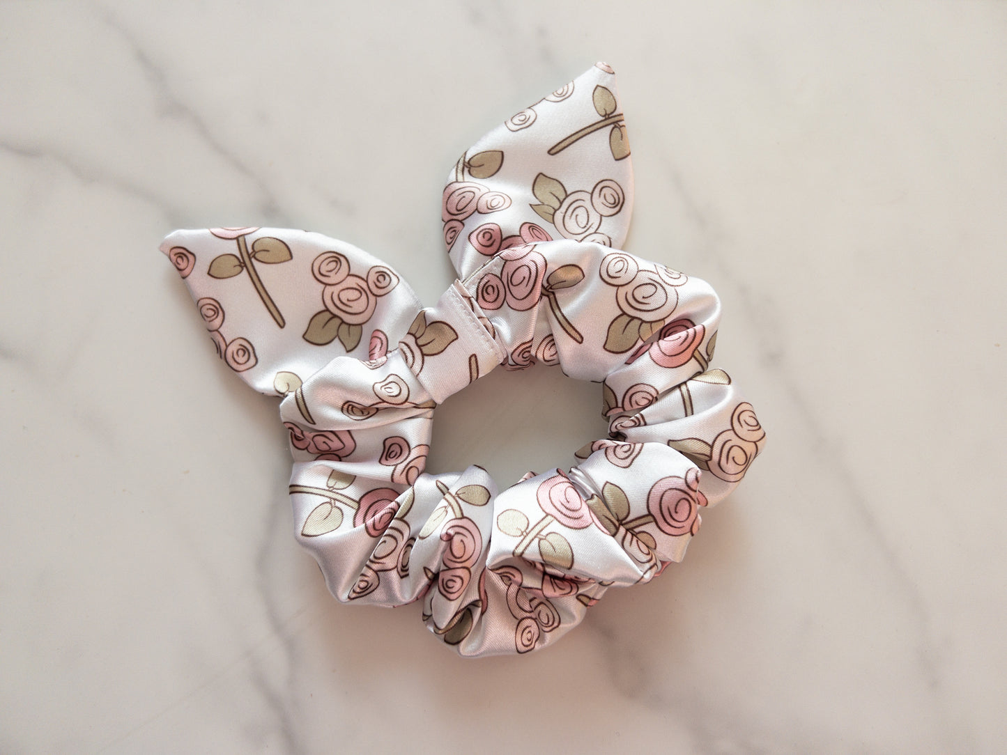 Satin Magical Roses Bow Scrunchie