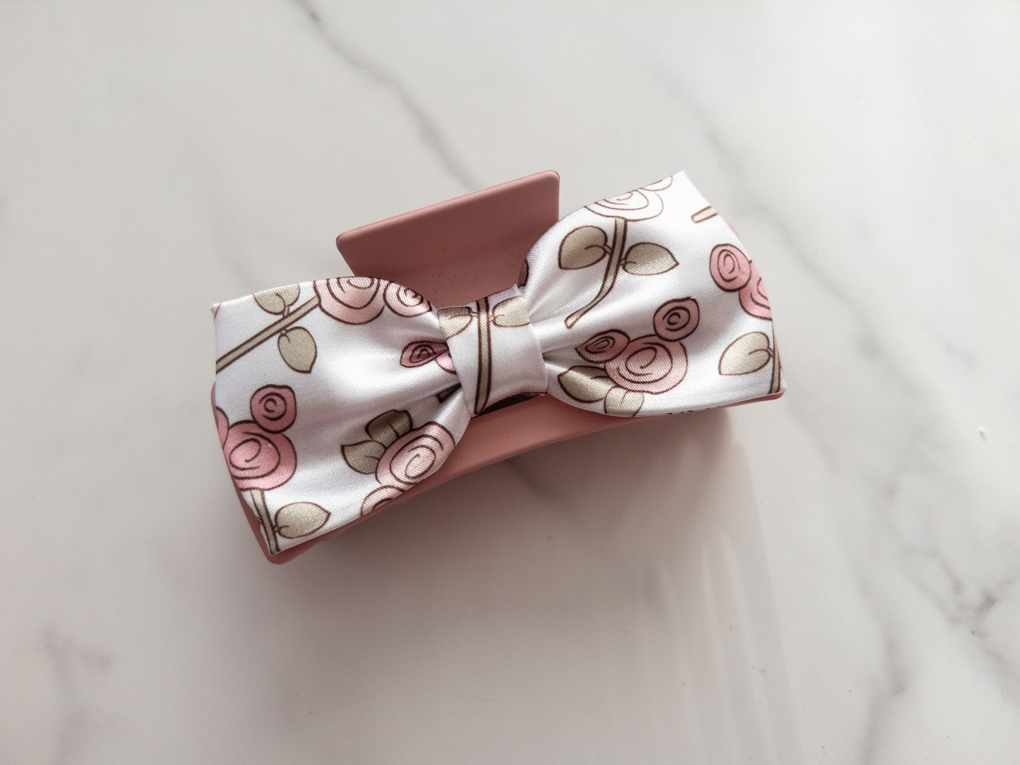 Magical Roses Satin Bow Claw Clip