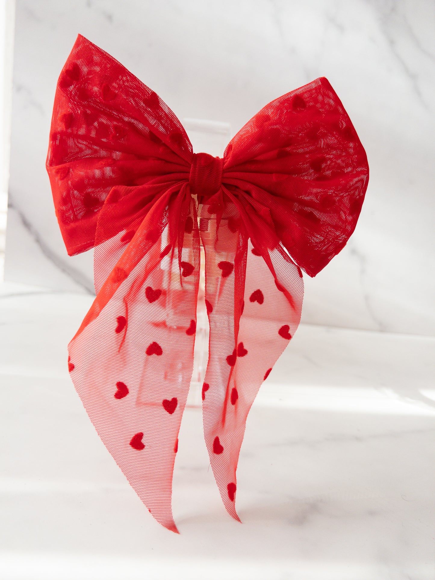 Flocked Heart Bow Claw Clip