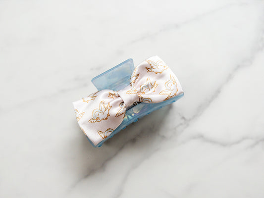 Blue Birds Satin Bow Claw Clip