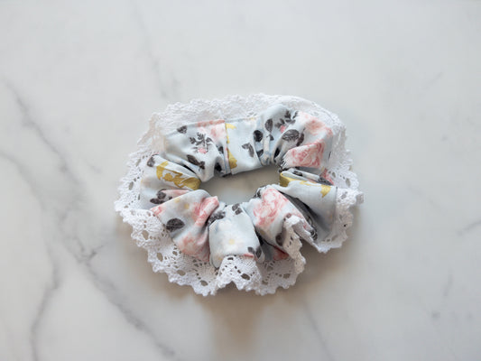 Lace Trimmed Practically Perfect Floral Scrunchie