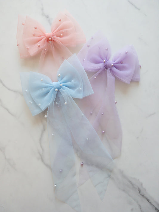 Pearl Tulle Hair Bows