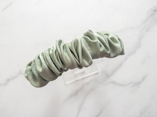 Sage Jacquard Satin Scrunchie Headband