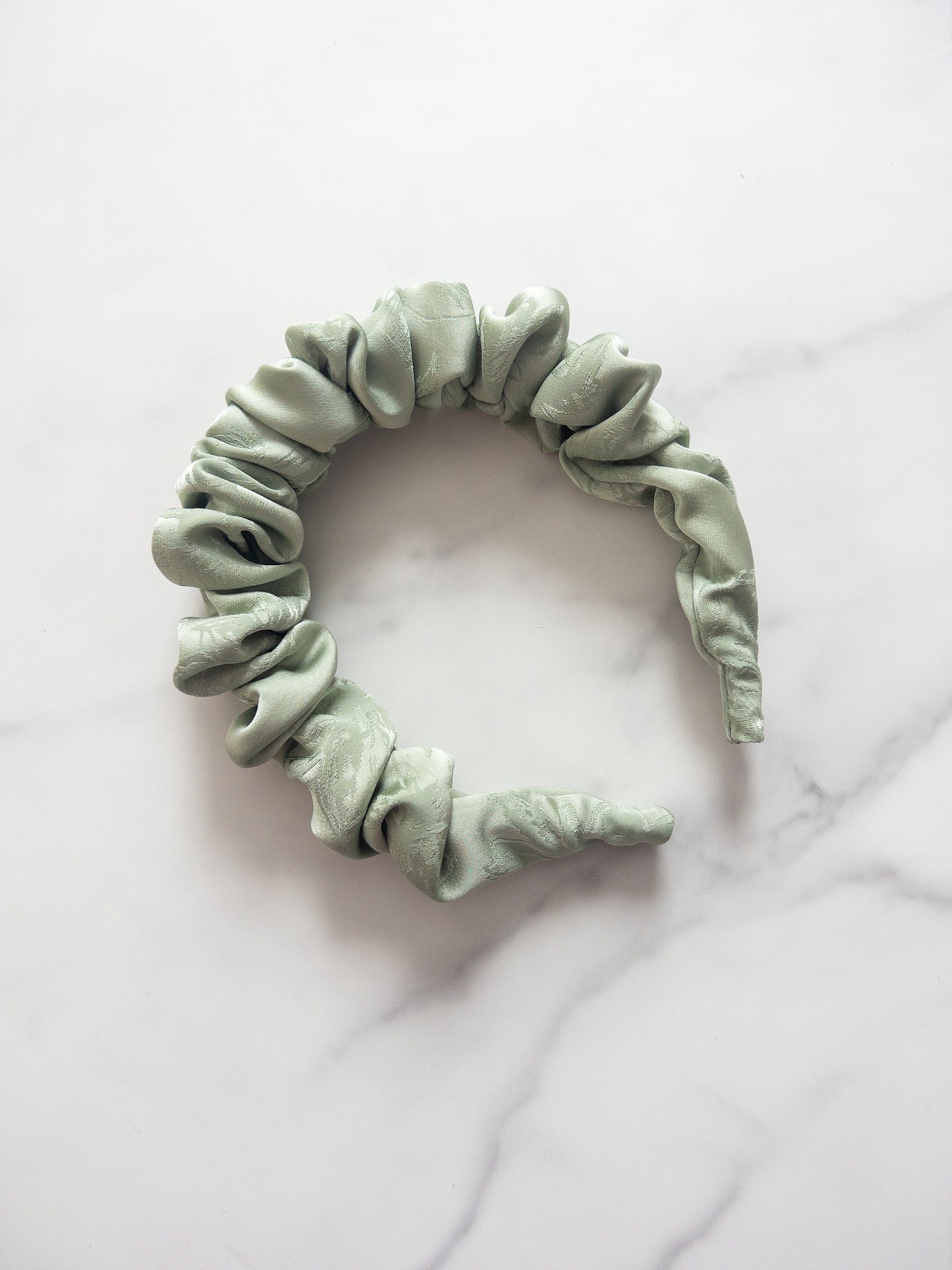 Sage Jacquard Satin Scrunchie Headband