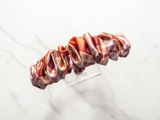 Pumpkin Spice Plaid Satin Scrunchie Headband