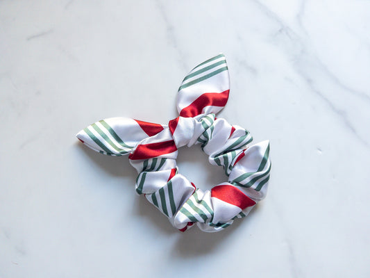 Satin Candy Cane Bow Scrunchie