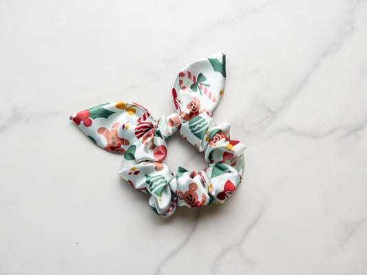 Satin Gingerbread Sweets Bow Scrunchie