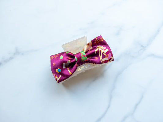 Enchanted Christmas Satin Bow Claw Clip