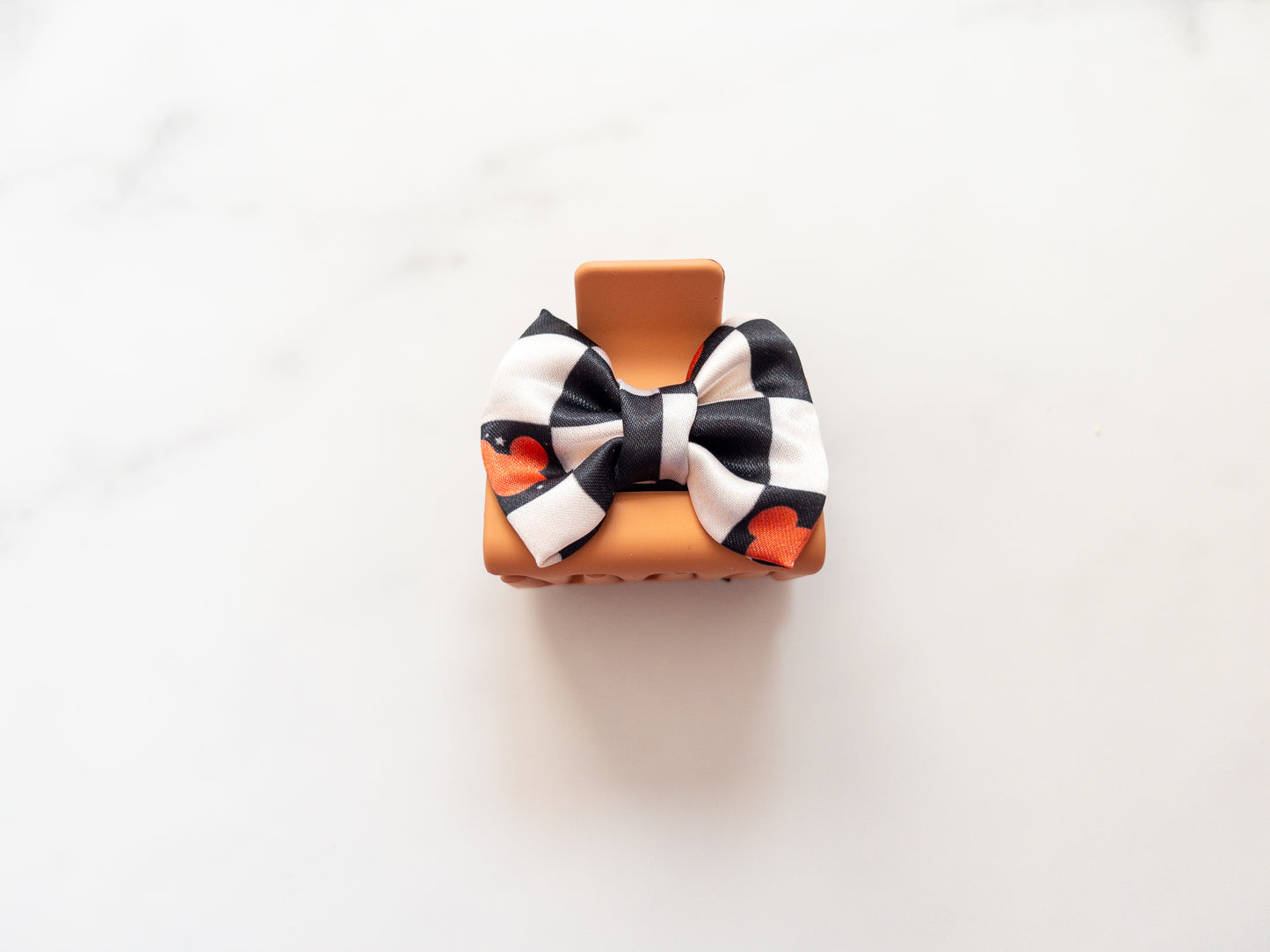 Halloween Checkered Magic Satin Bow Claw Clip