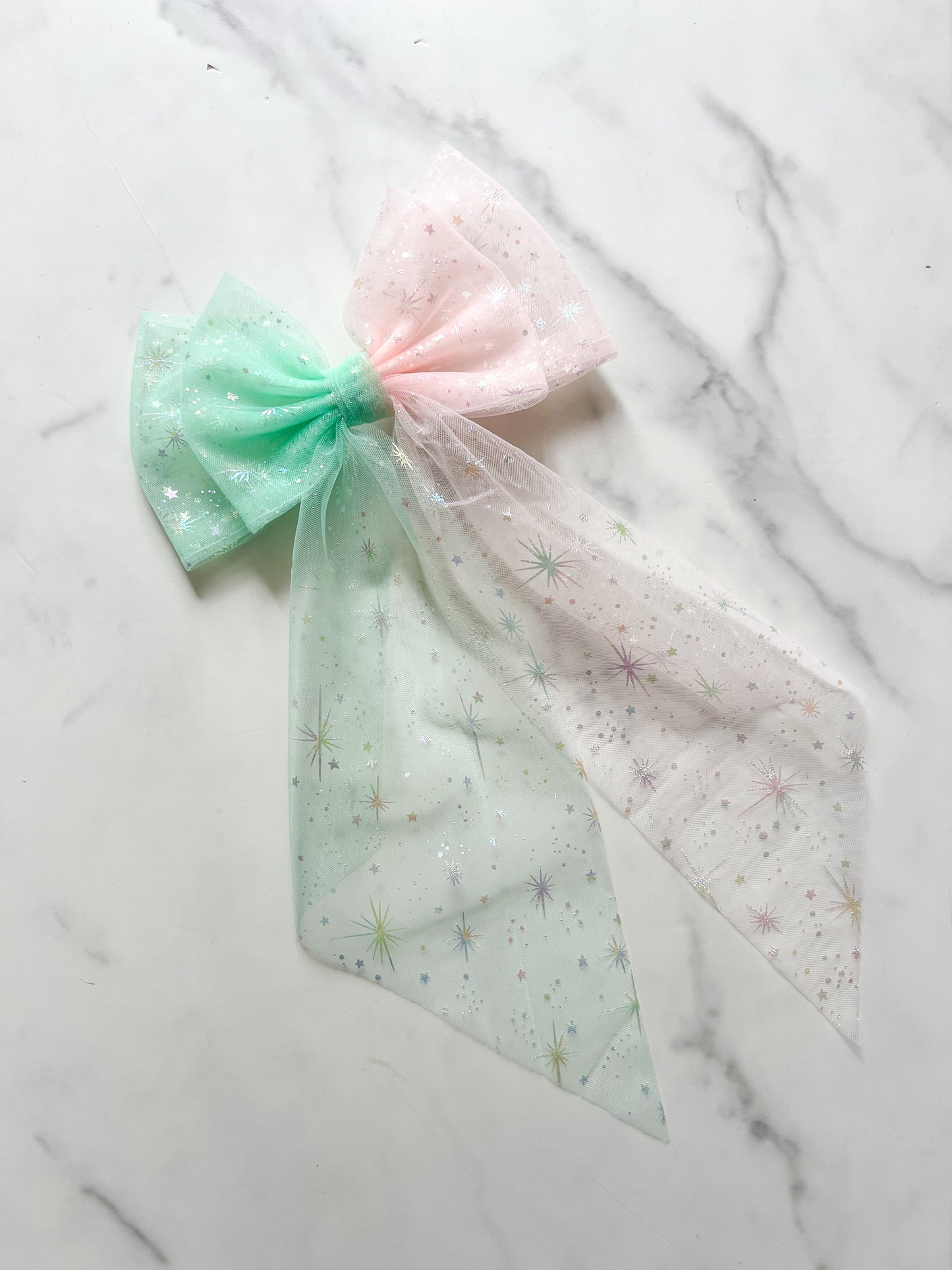 Pink Goes Good With Green Tulle Hair Bow (The Pastel Version)
