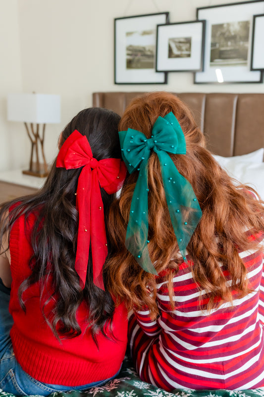 Seasonal Pearl Tulle Hair Bows