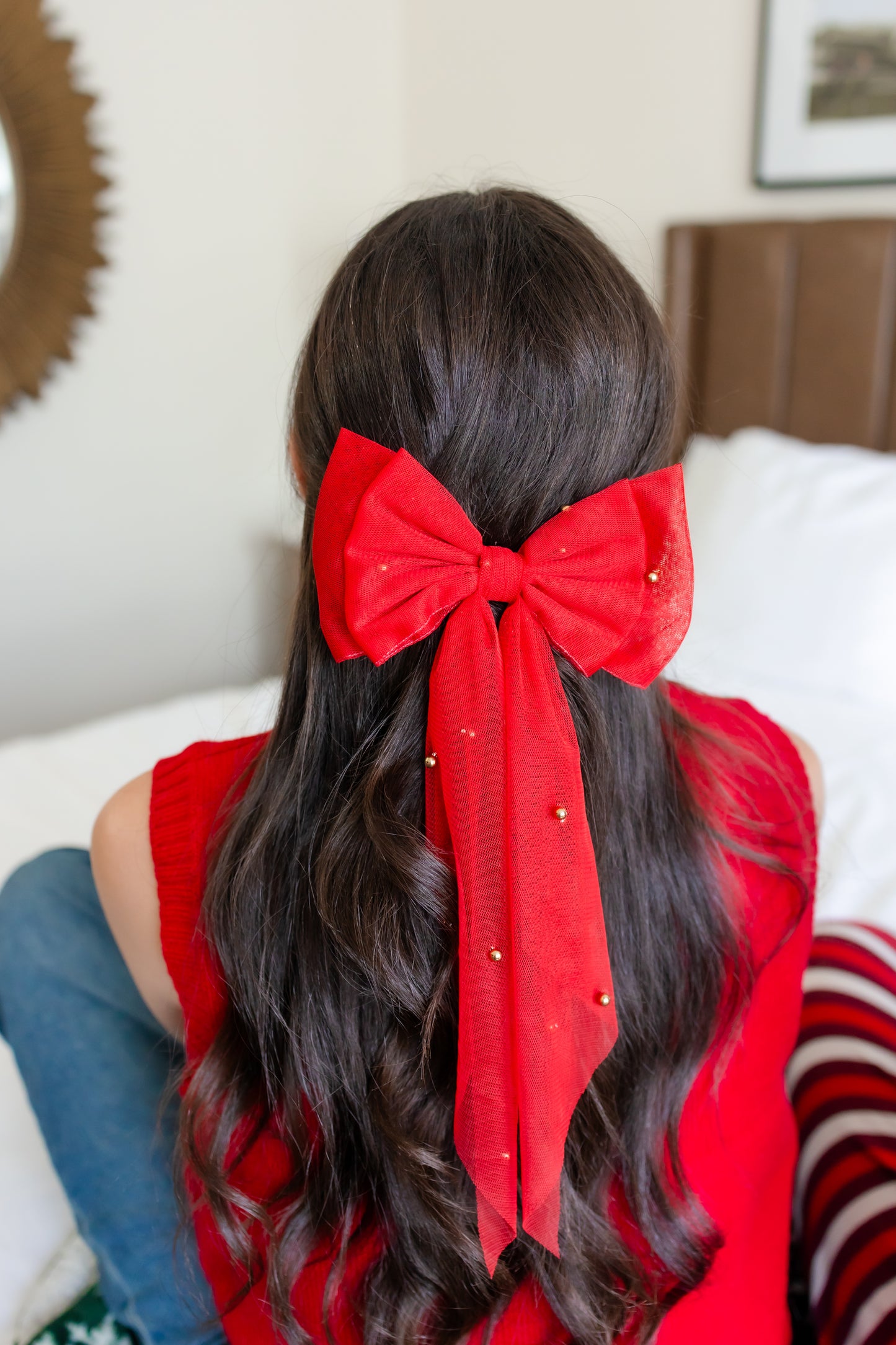 Seasonal Pearl Tulle Hair Bows