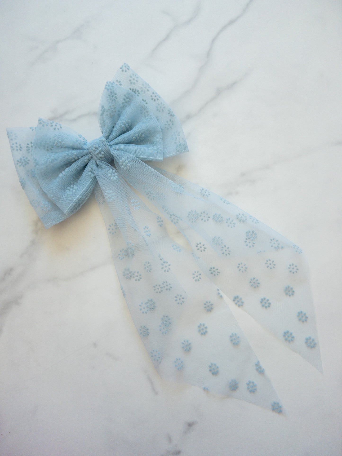 Flocked Floral Tulle Hair Bow