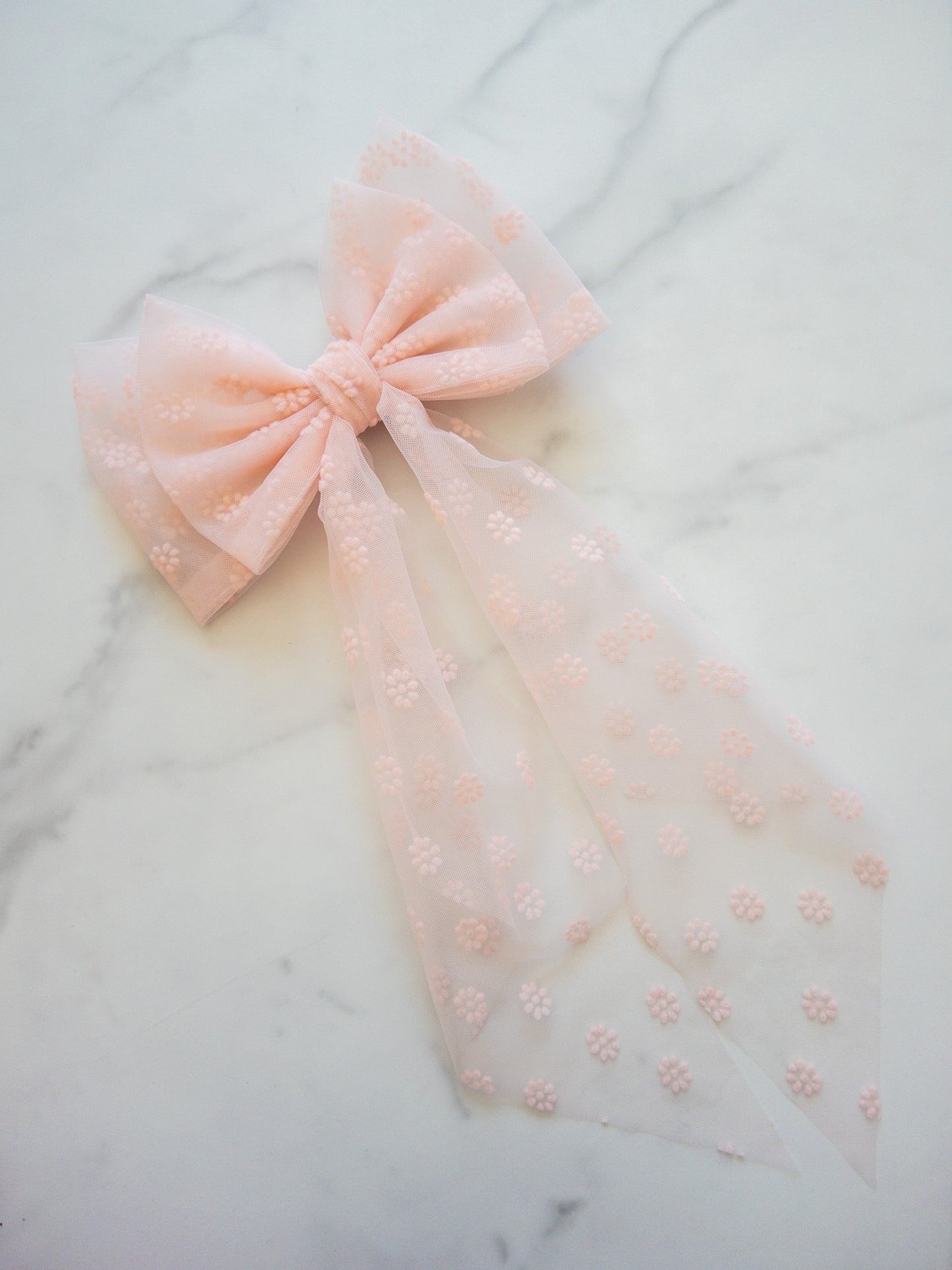 Flocked Floral Tulle Hair Bow