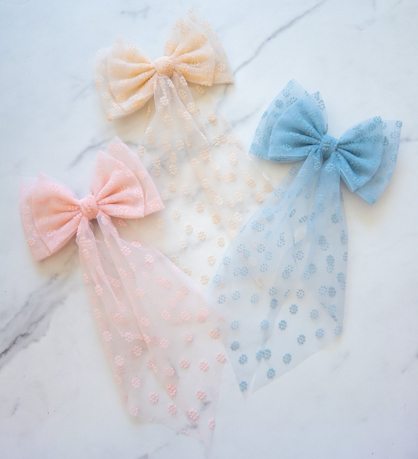 Flocked Floral Tulle Hair Bow