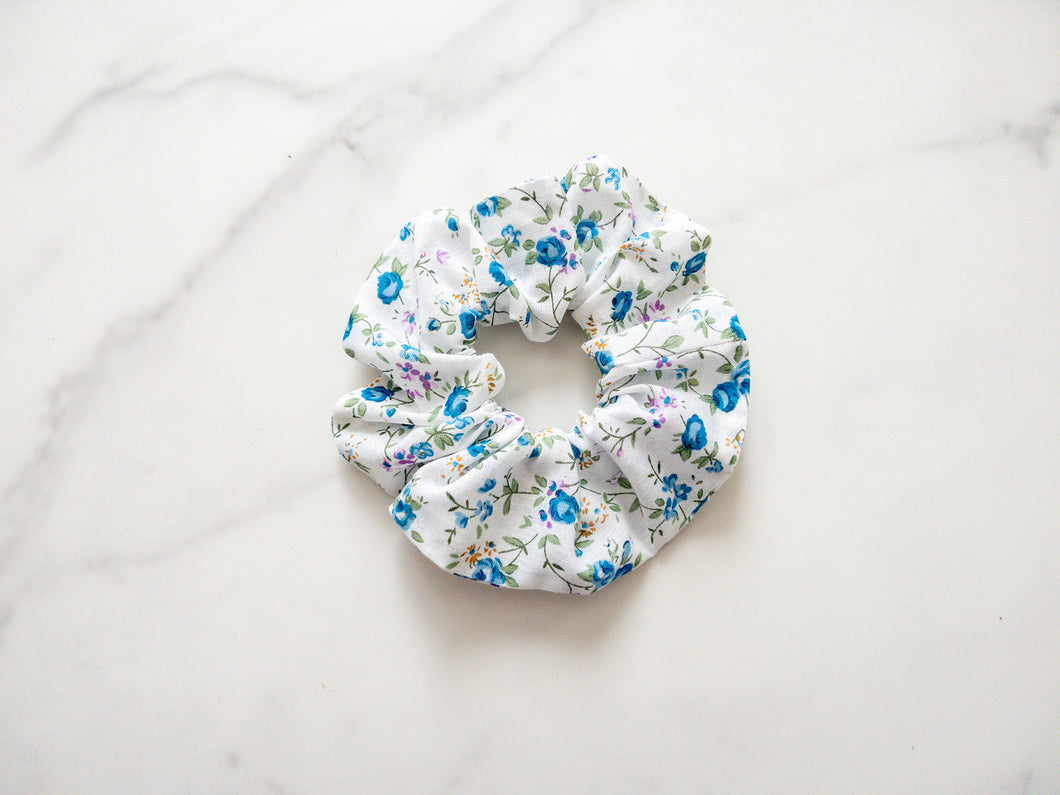 Large Blue Floral Scrunchie