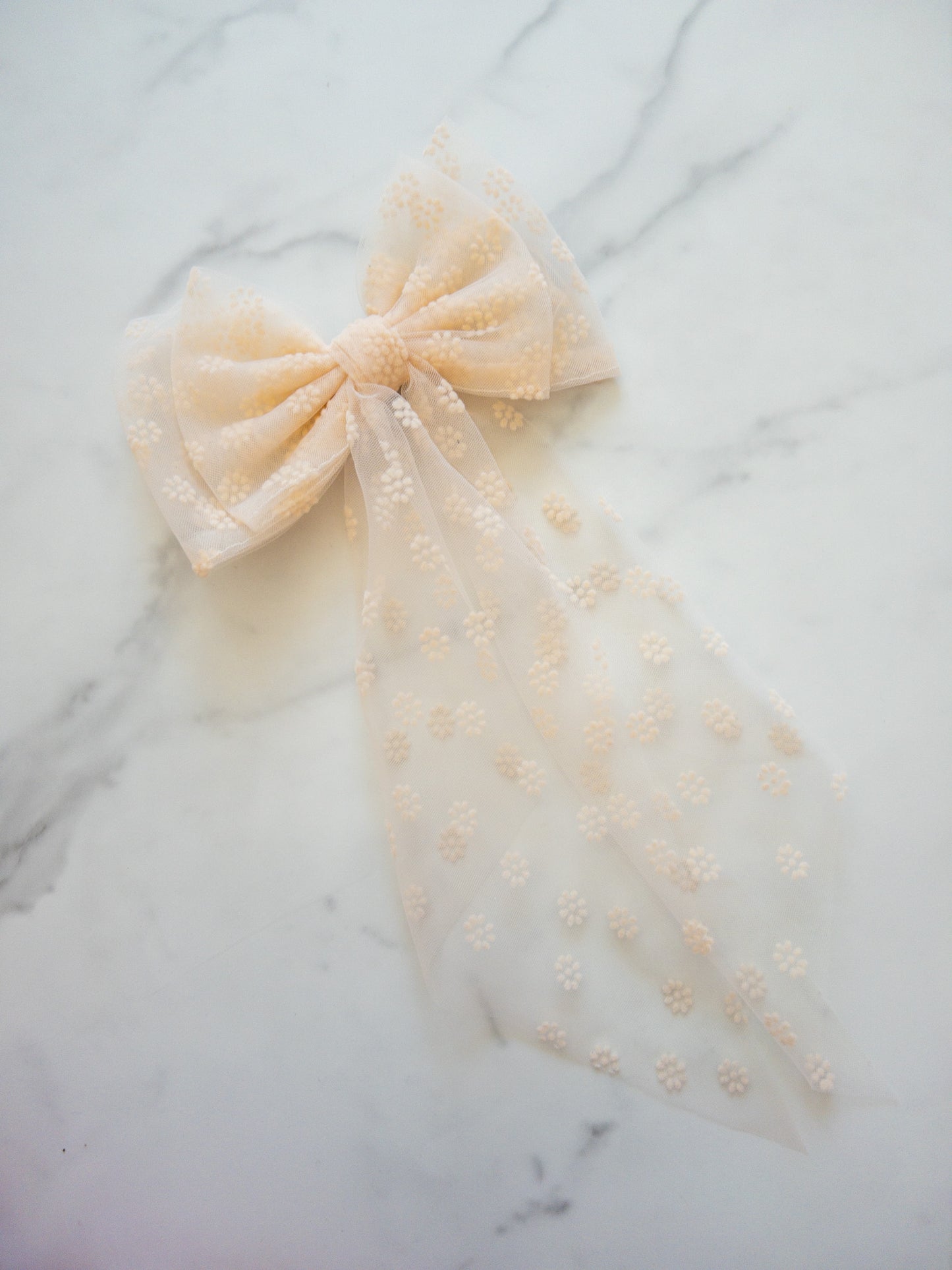 Flocked Floral Tulle Hair Bow