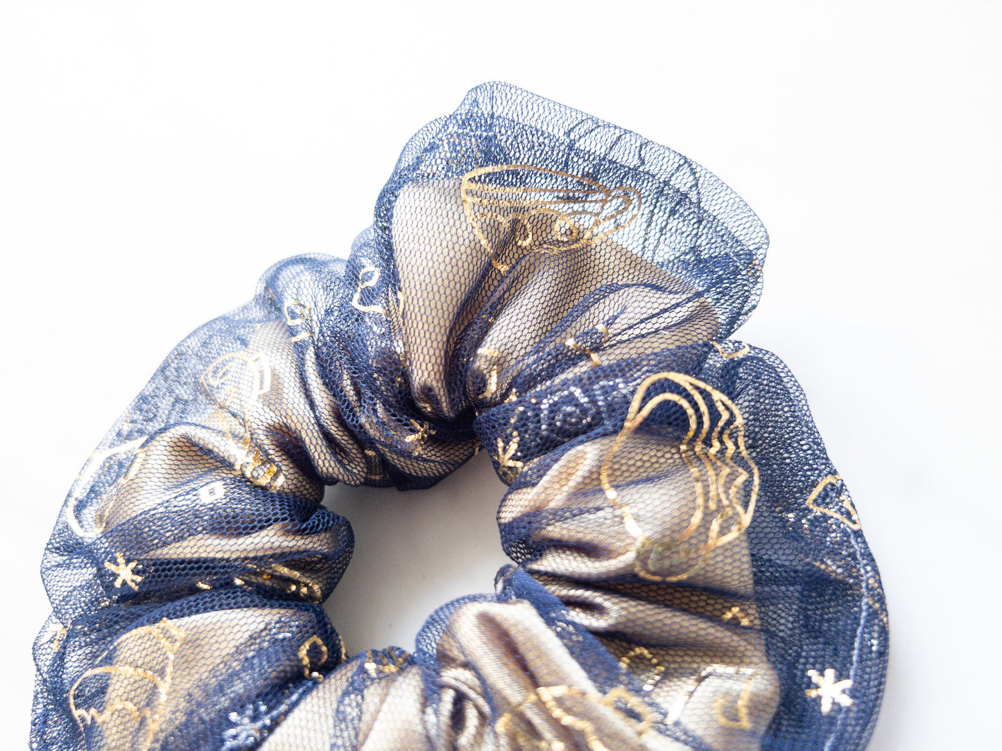 Navy Teacup Tulle Scrunchie