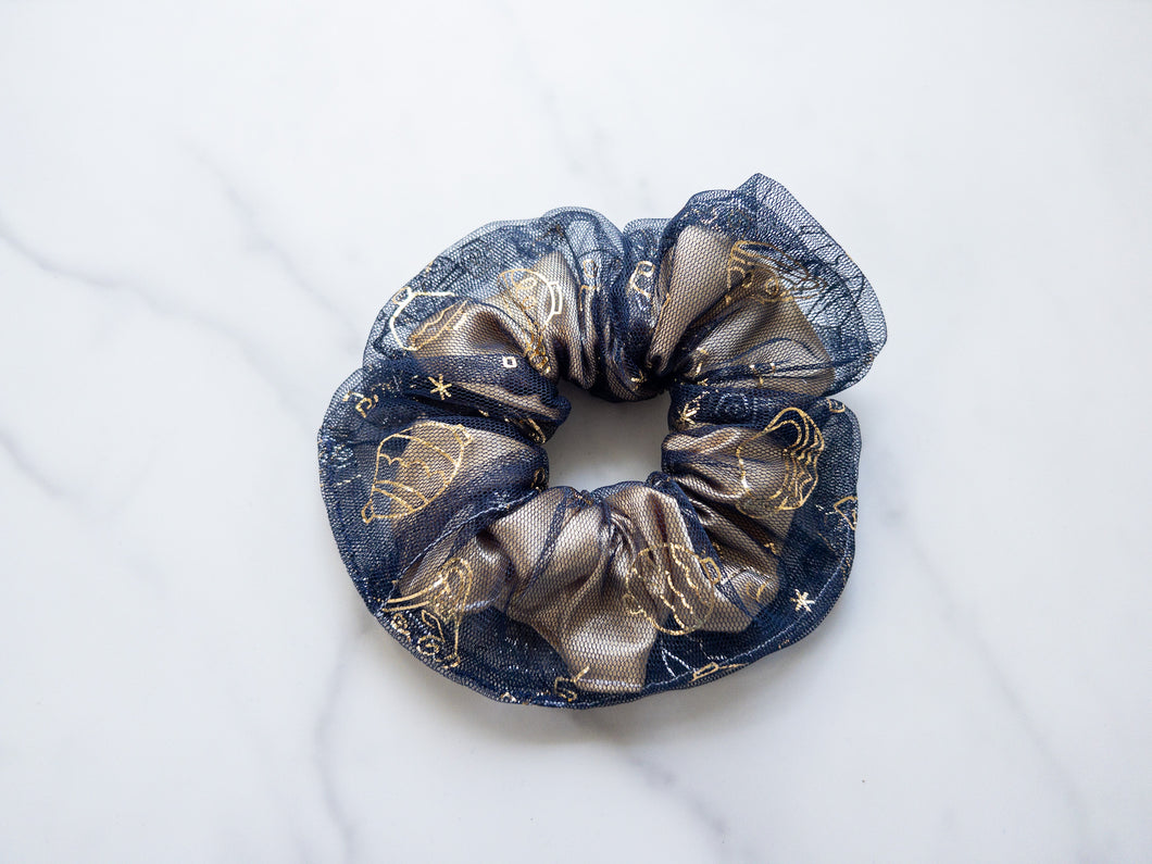 Navy Teacup Tulle Scrunchie
