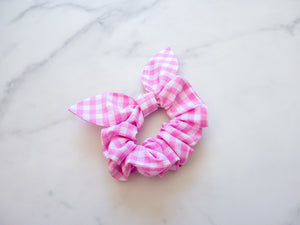 Pink Gingham Bow Scrunchie