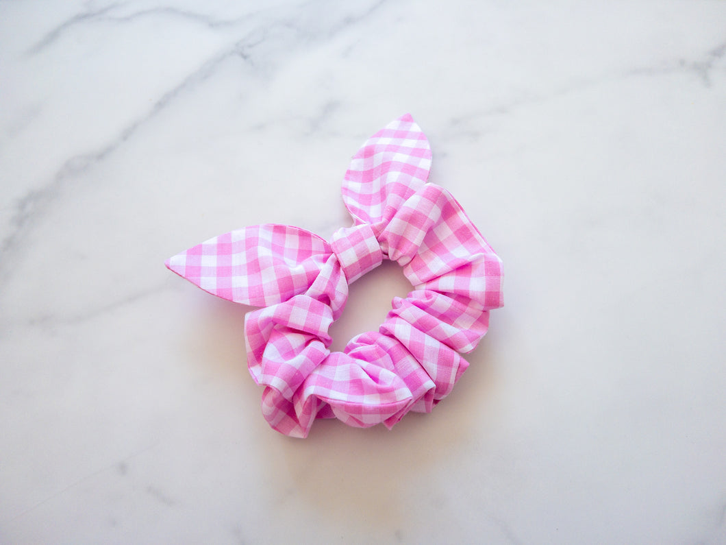 Pink Gingham Bow Scrunchie
